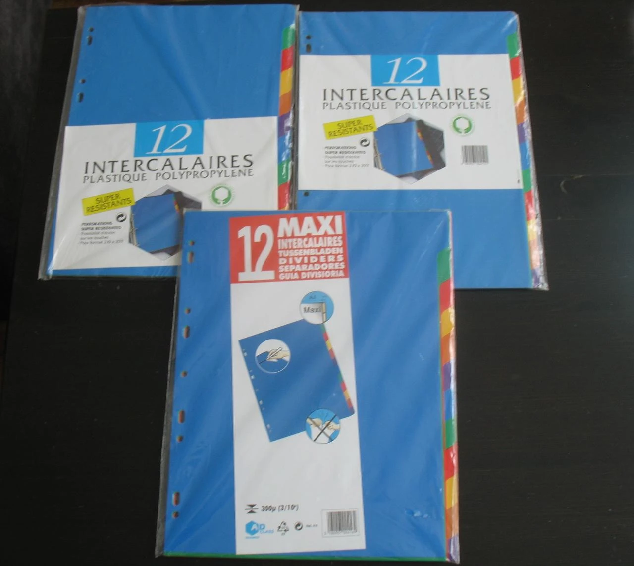 LOT DE 3 PAQUETS D'INTERCALAIRES PLASTIQUE - GRAND FORMAT - NEUF - n°36